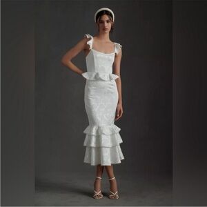 V Chapman Violet Corset Ruffled Tiered Hemmed MIDI Dress